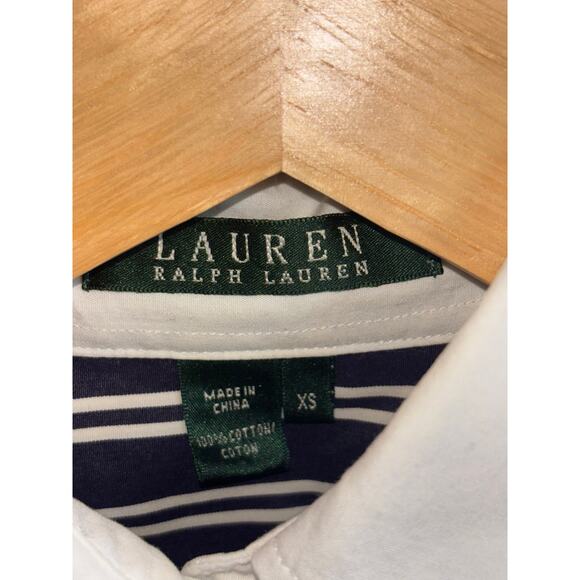 Lauren Ralph Lauren Navy Stripped Button up Collared Cotton Blouse Size XS - Picture 4 of 5